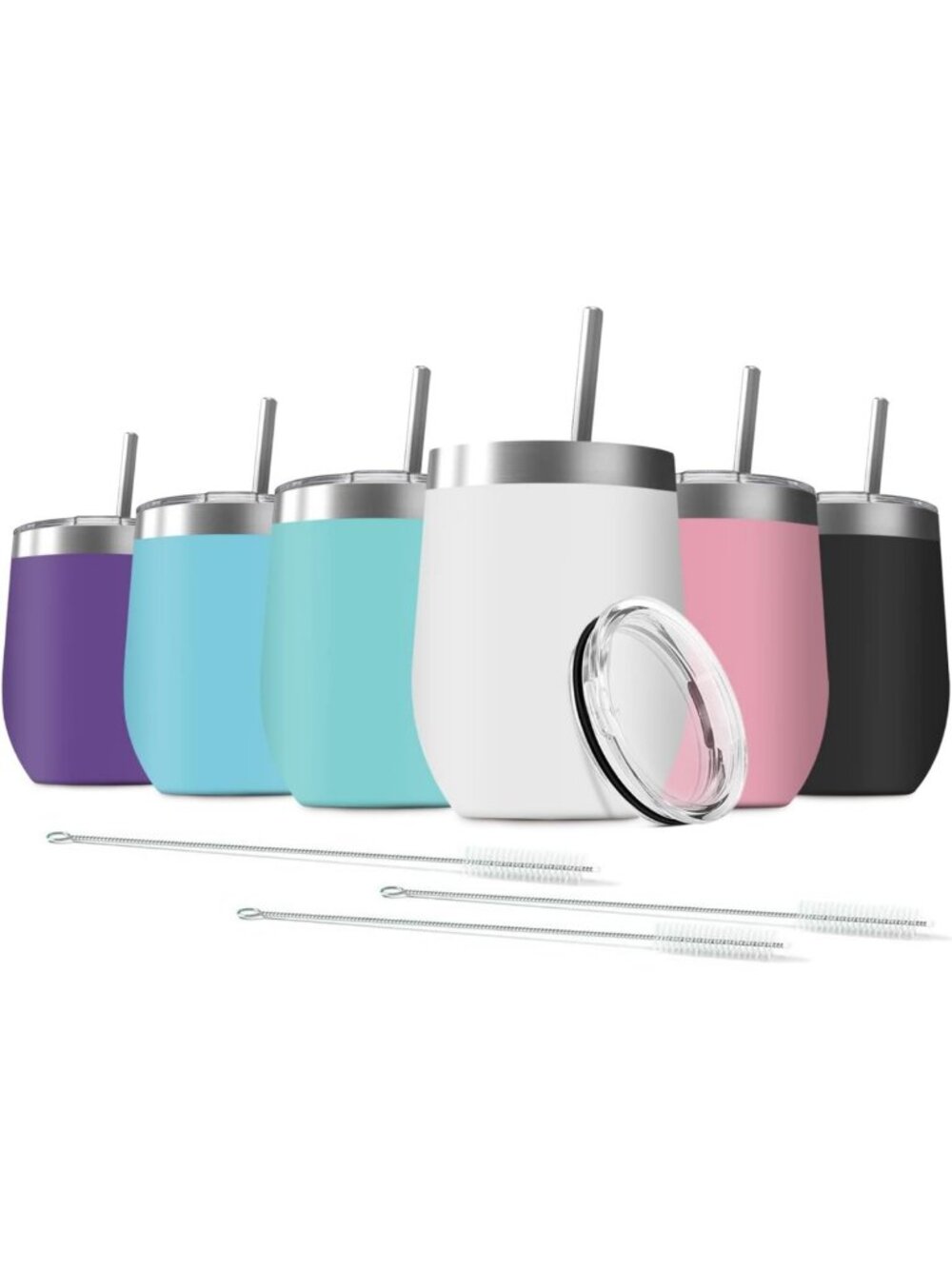 6 Pack 12 oz Stainless Steel Wine Tumbler with Lids, Double Wall Vacuum